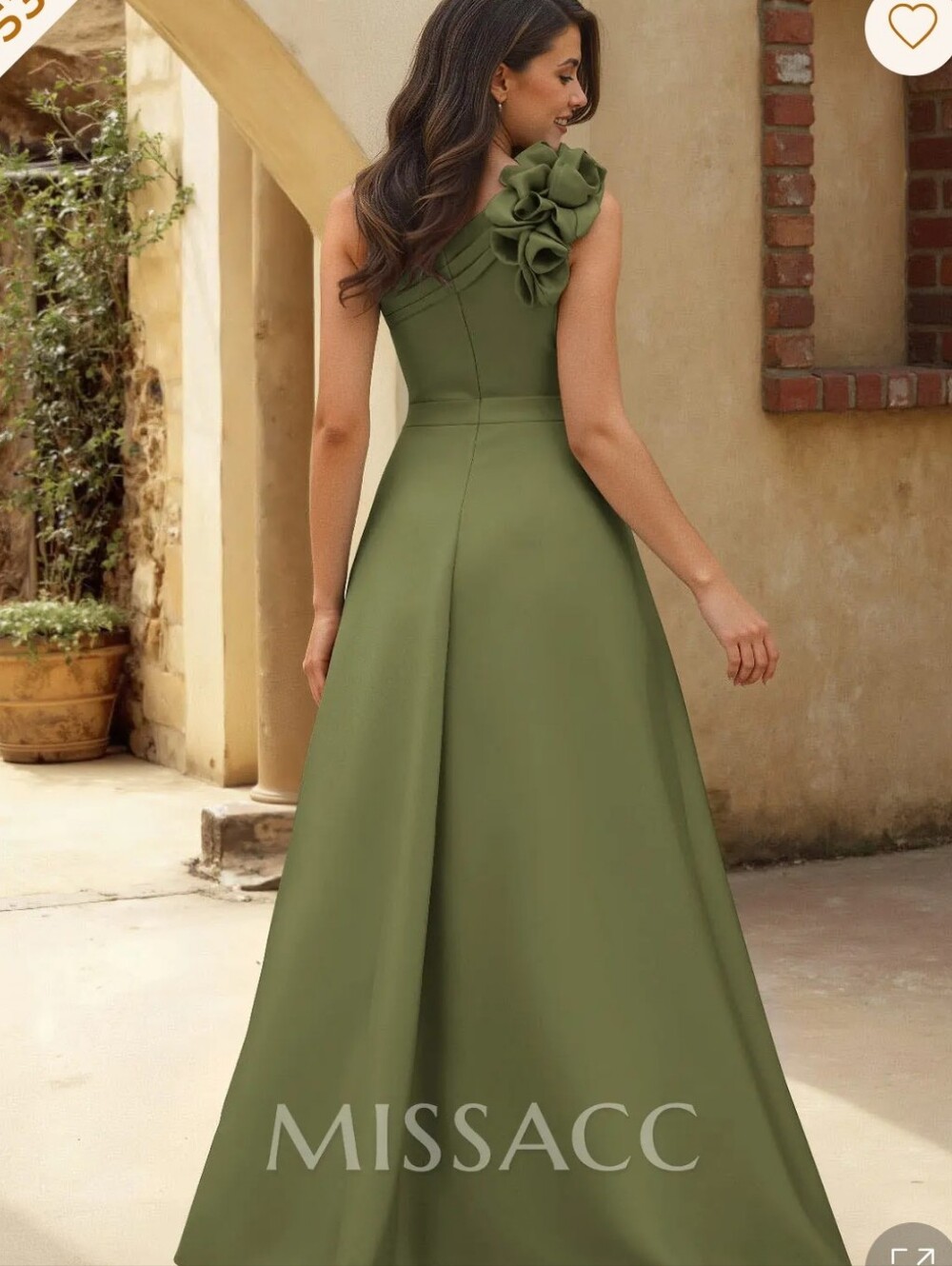 Olive Green One-Shoulder Evening Gown